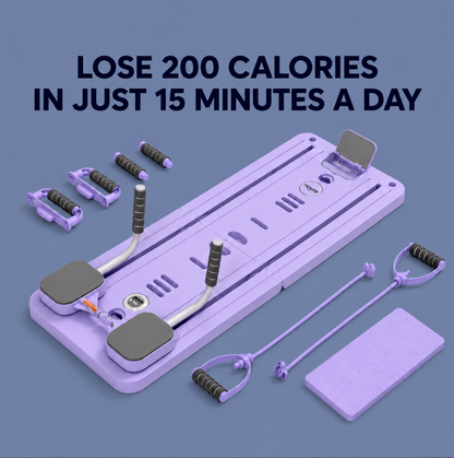 Noyré foldable Pilates reformer board set up for a home Pilates workout