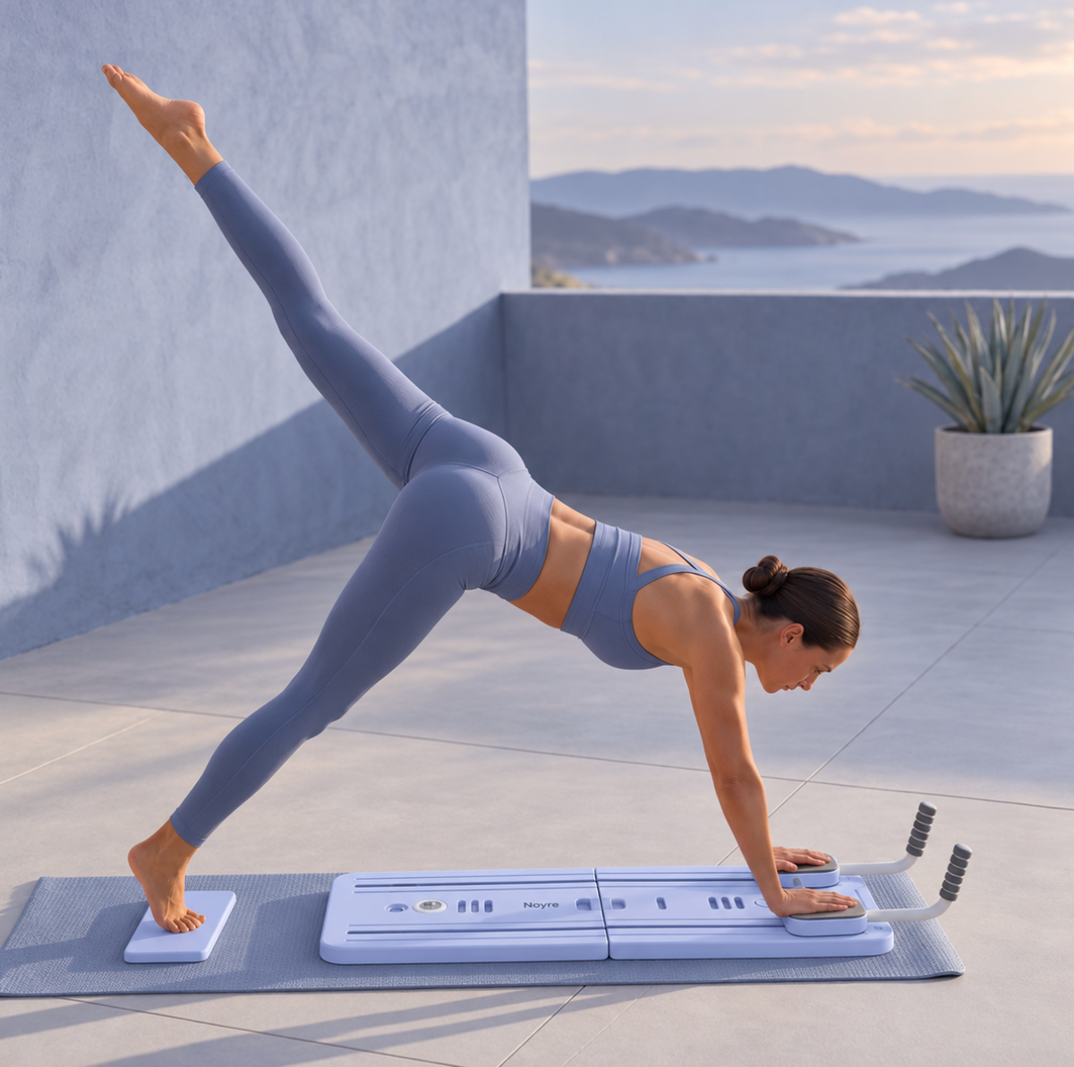Noyré portable Pilates reformer board, available in purple, black and pink
